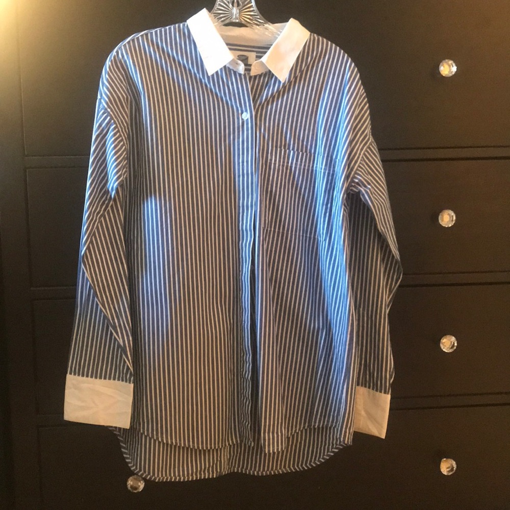 Old Navy Blue & White Striped Button-Up Blouse
